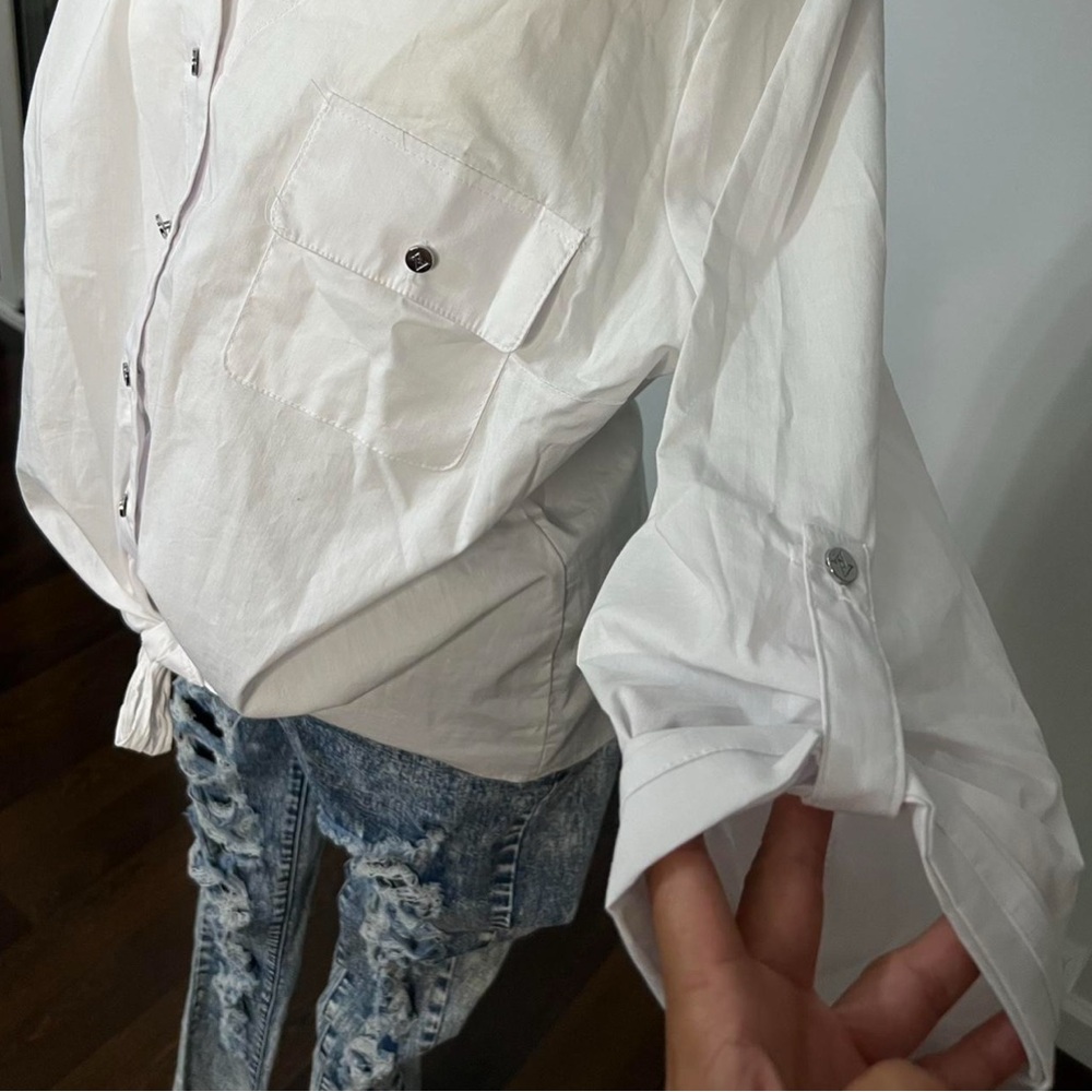 Adrienne Vittadini White Oversized Button Down Relaxed Collared Blouse Large - Picture 3 of 7